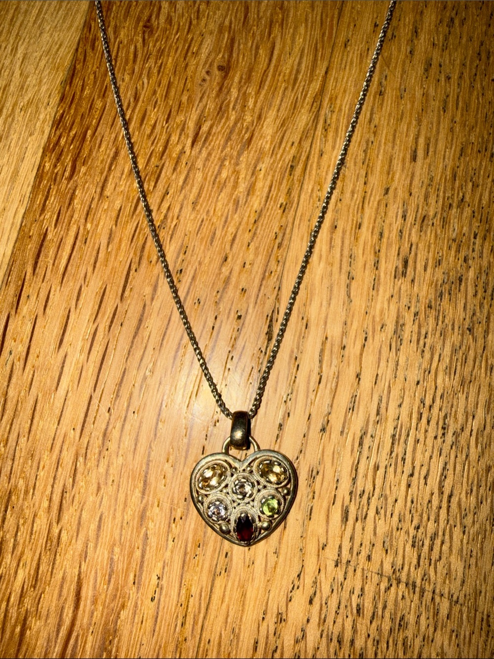 Gold Heart Pendant Necklace with Multicolor Gemstones